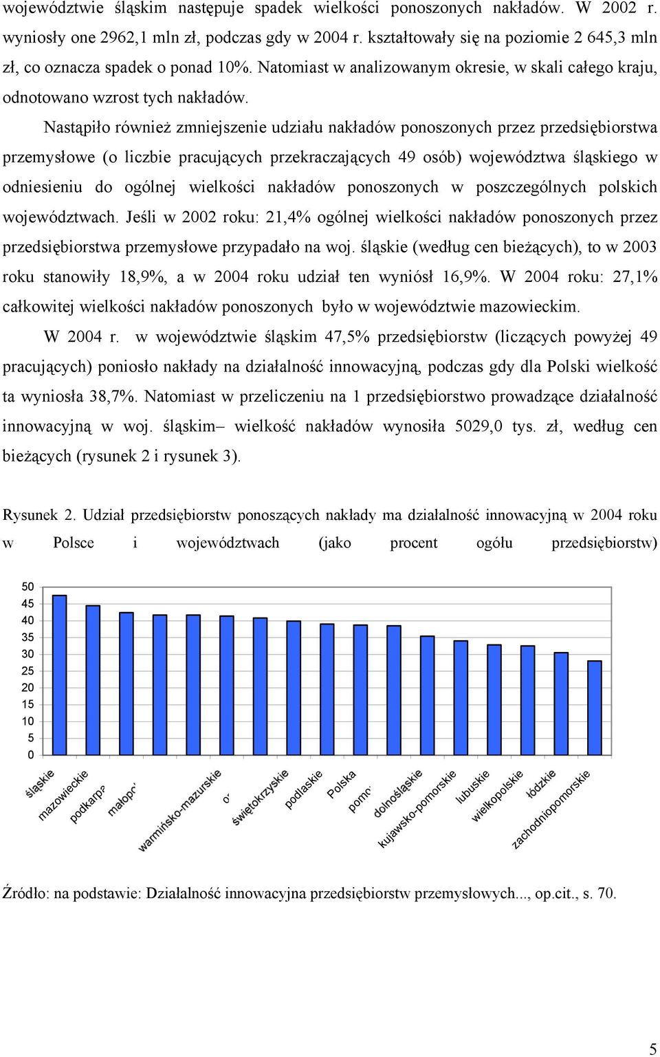 Nastąpiło również zmniejszenie udziału nakładów ponoszonych przez przedsiębiorstwa przemysłowe (o liczbie pracujących przekraczających 49 osób) województwa śląskiego w odniesieniu do ogólnej