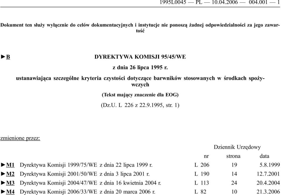 r. ustanawiająca szczególne kryteria czystości dotyczące barwników stosowanych w środkach spożywczych (Tekst mający znaczenie dla EOG) (Dz.U. L 226 z 22..15, str.