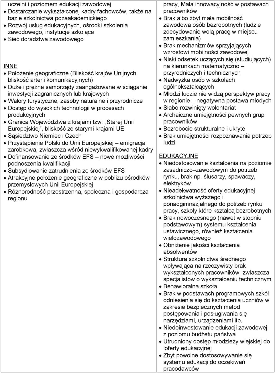 lub krajowych Walory turystyczne, zasoby naturalne i przyrodnicze Dostęp do wysokich technologii w procesach produkcyjnych Granica Województwa z krajami tzw.
