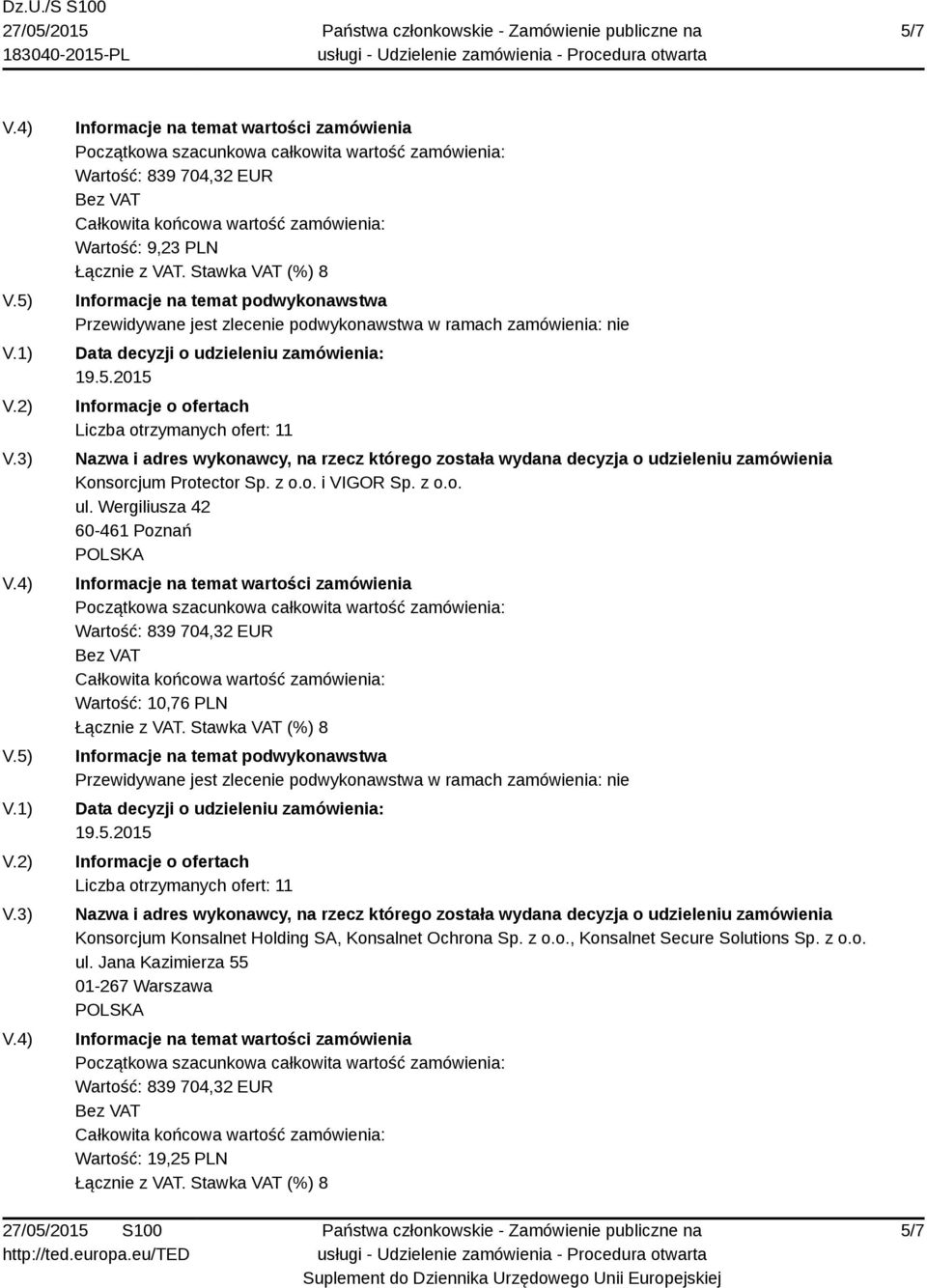 Holding SA, Konsalnet Ochrona Sp. z o.o., Konsalnet Secure Solutions Sp.