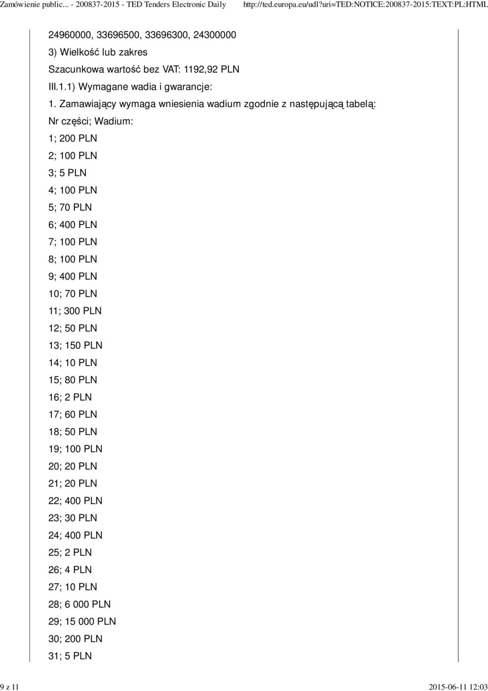 PLN 6; 400 PLN 7; 100 PLN 8; 100 PLN 9; 400 PLN 10; 70 PLN 11; 300 PLN 12; 50 PLN 13; 150 PLN 14; 10 PLN 15; 80 PLN 16; 2 PLN 17; 60