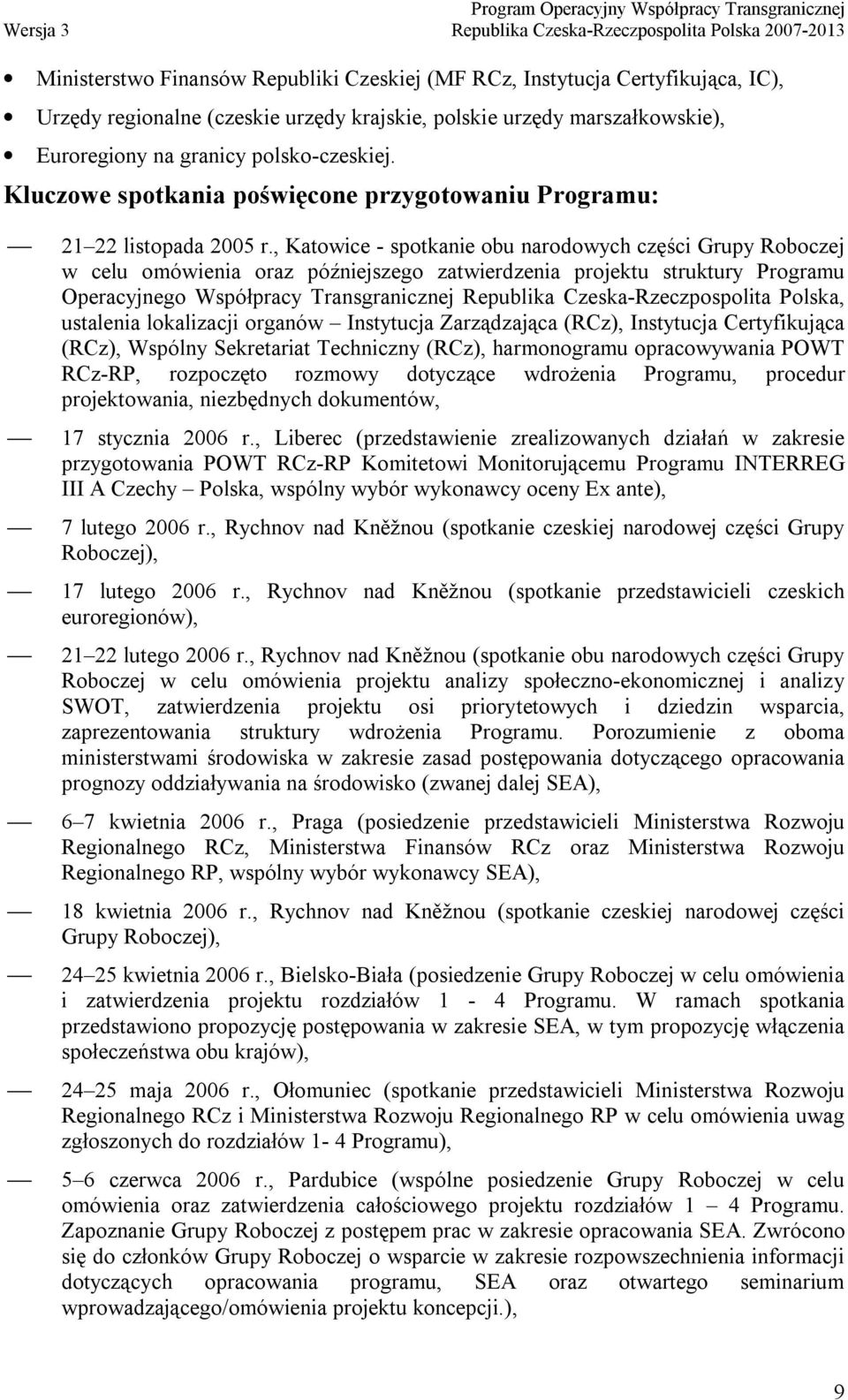 , Katowice - spotkanie obu narodowych części Grupy Roboczej w celu omówienia oraz późniejszego zatwierdzenia projektu struktury Programu Operacyjnego Współpracy Transgranicznej Republika
