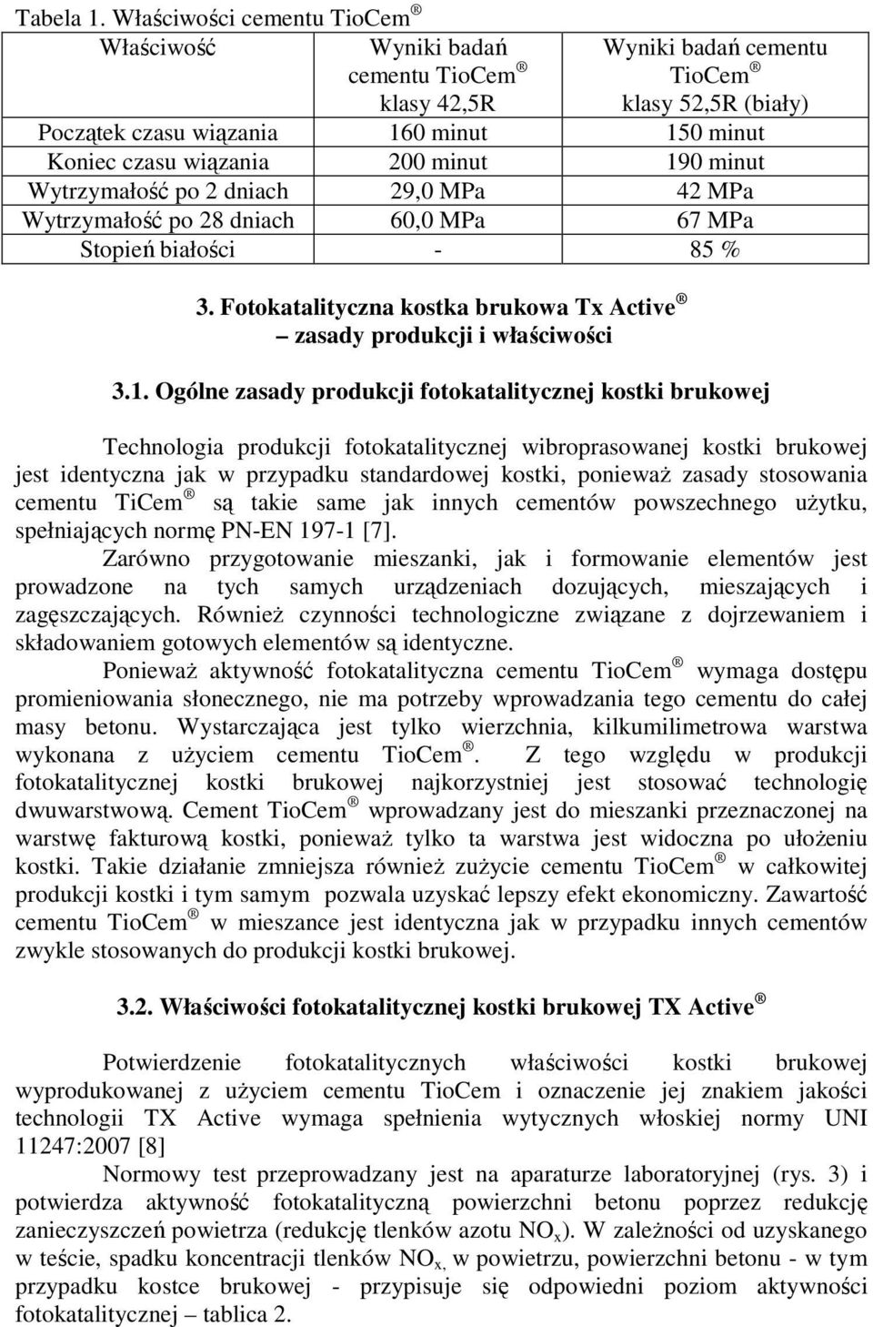 minut 190 minut Wytrzymałość po 2 dniach 29,0 MPa 42 MPa Wytrzymałość po 28 dniach 60,0 MPa 67 MPa Stopień białości - 85 % 3.