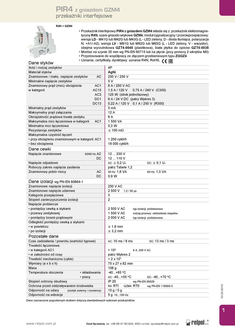 wtykowe GZM4, moduł sygnali zacyjny / przeciwprzepięciowy: wersja LD - M41G lub M42G lub M43G (L - LED zielony, D - dioda tłumiąca, polaryzacja N: +A1/-A2); wersja LV - M91G lub M92G lub M93G (L -