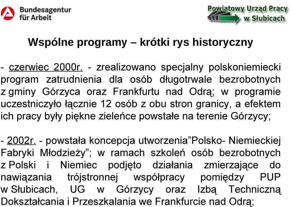 uczestniczyło łącznie 12 osób z obu stron granicy, a efektem ich pracy były piękne zieleńce powstałe na terenie Górzycy; - 2002r.