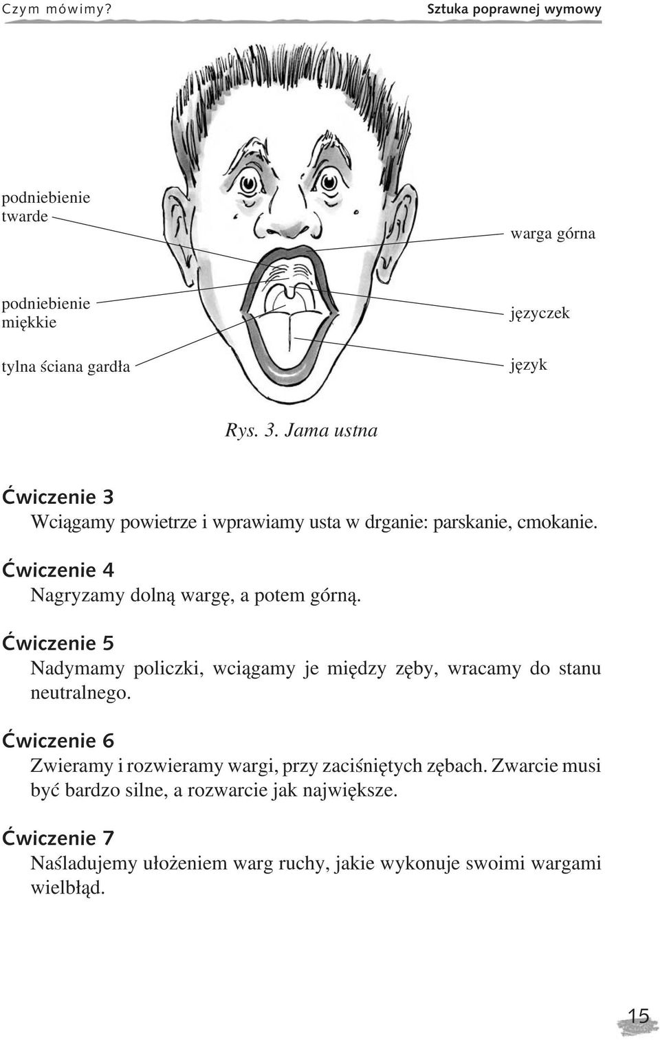 Ćwiczenie 5 Nadymamy policzki, wci¹gamy je miêdzy zêby, wracamy do stanu neutralnego.