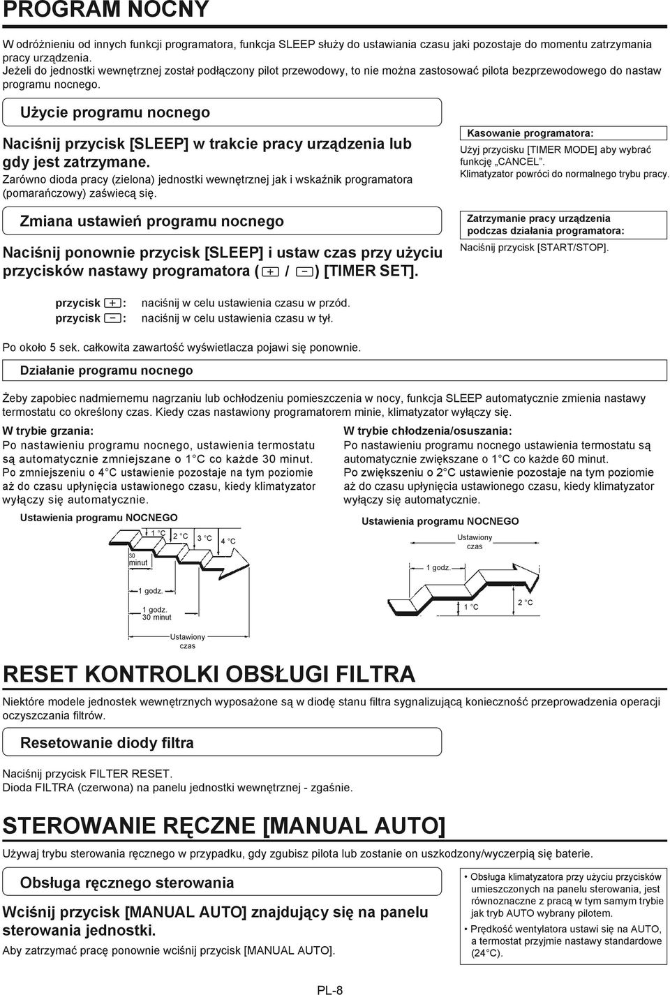 Użycie programu nocnego Naciśnij przycisk [SLEEP] w trakcie pracy urządzenia lub gdy jest zatrzymane.