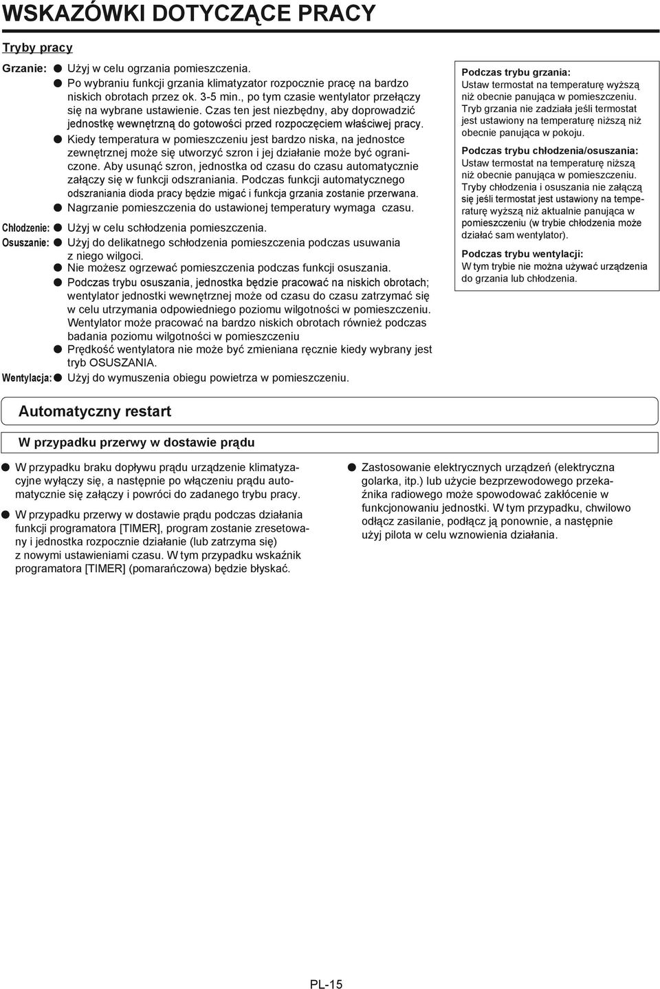 Czas ten jest niezbędny, aby doprowadzić jednostkę wewnętrzną do gotowości przed rozpoczęciem właściwej pracy.