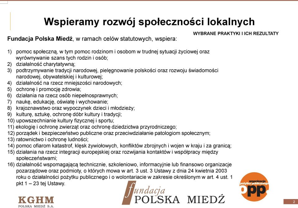 i promocję zdrowia; 6) działania na rzecz osób niepełnosprawnych; 7) naukę, edukację, oświatę i wychowanie; 8) krajoznawstwo oraz wypoczynek dzieci i młodzieży; 9) kulturę, sztukę, ochronę dóbr