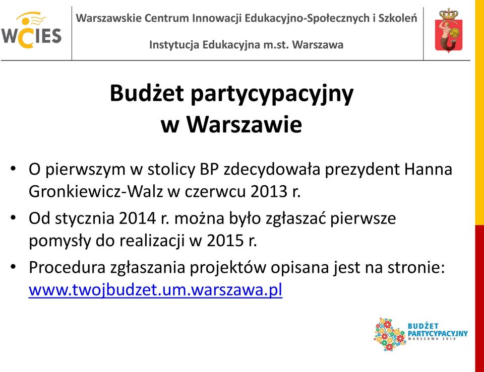 można było zgłaszać pierwsze pomysły do realizacji w 2015 r.