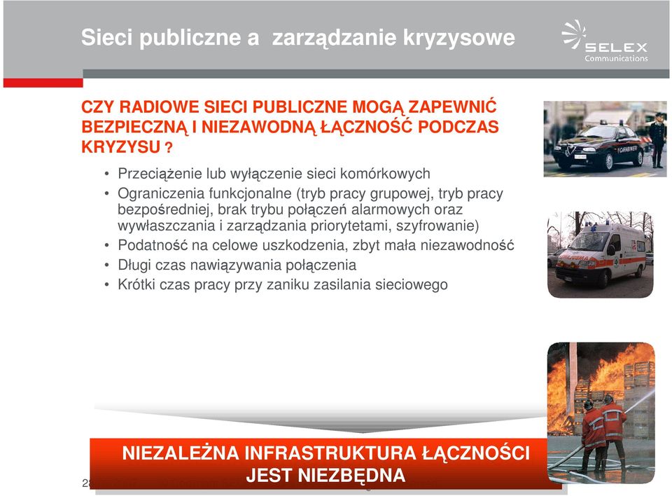 połączeń alarmowych oraz wywłaszczania i zarządzania priorytetami, szyfrowanie) Podatność na celowe uszkodzenia, zbyt mała