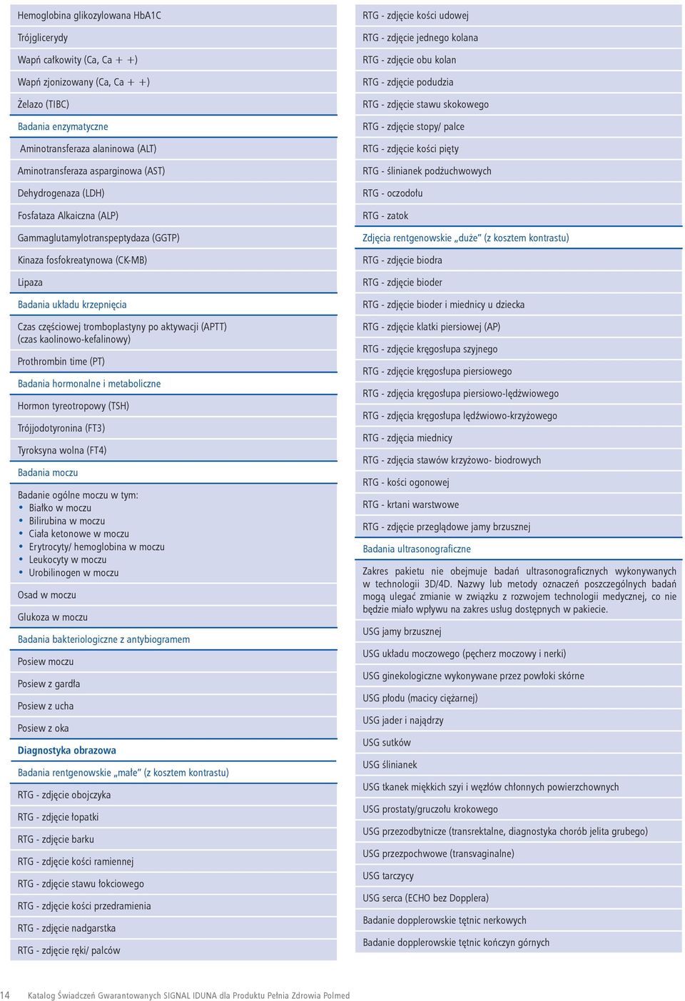 aktywacji (APTT) (czas kaolinowo-kefalinowy) Prothrombin time (PT) Badania hormonalne i metaboliczne Hormon tyreotropowy (TSH) Trójjodotyronina (FT3) Tyroksyna wolna (FT4) Badania moczu Badanie