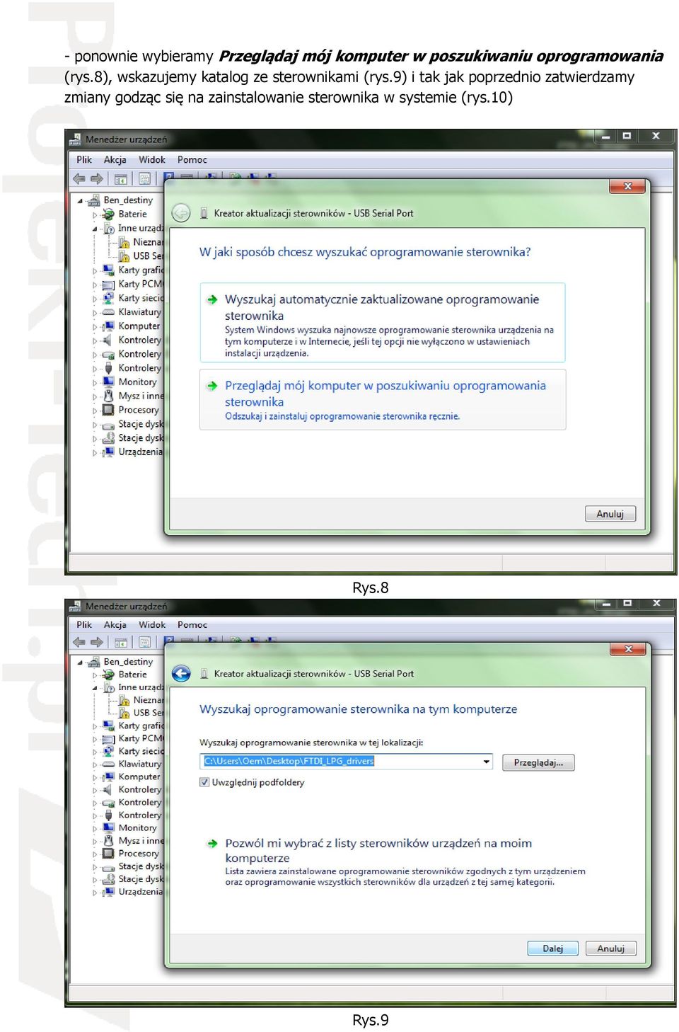 8), wskazujemy katalog ze sterownikami (rys.