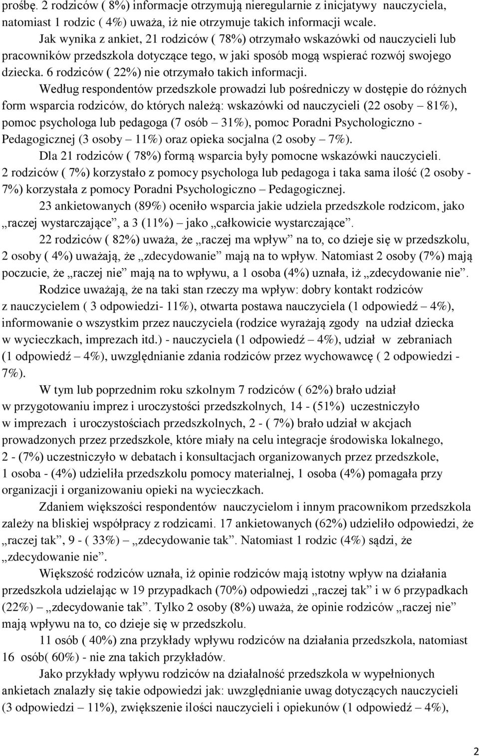 6 rodziców ( 22%) nie otrzymało takich informacji.