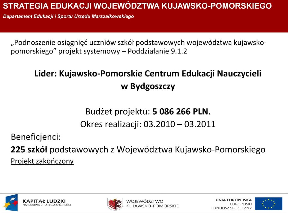 2 Lider: Kujawsko-Pomorskie Centrum Edukacji Nauczycieli w Bydgoszczy Budżet projektu: 5