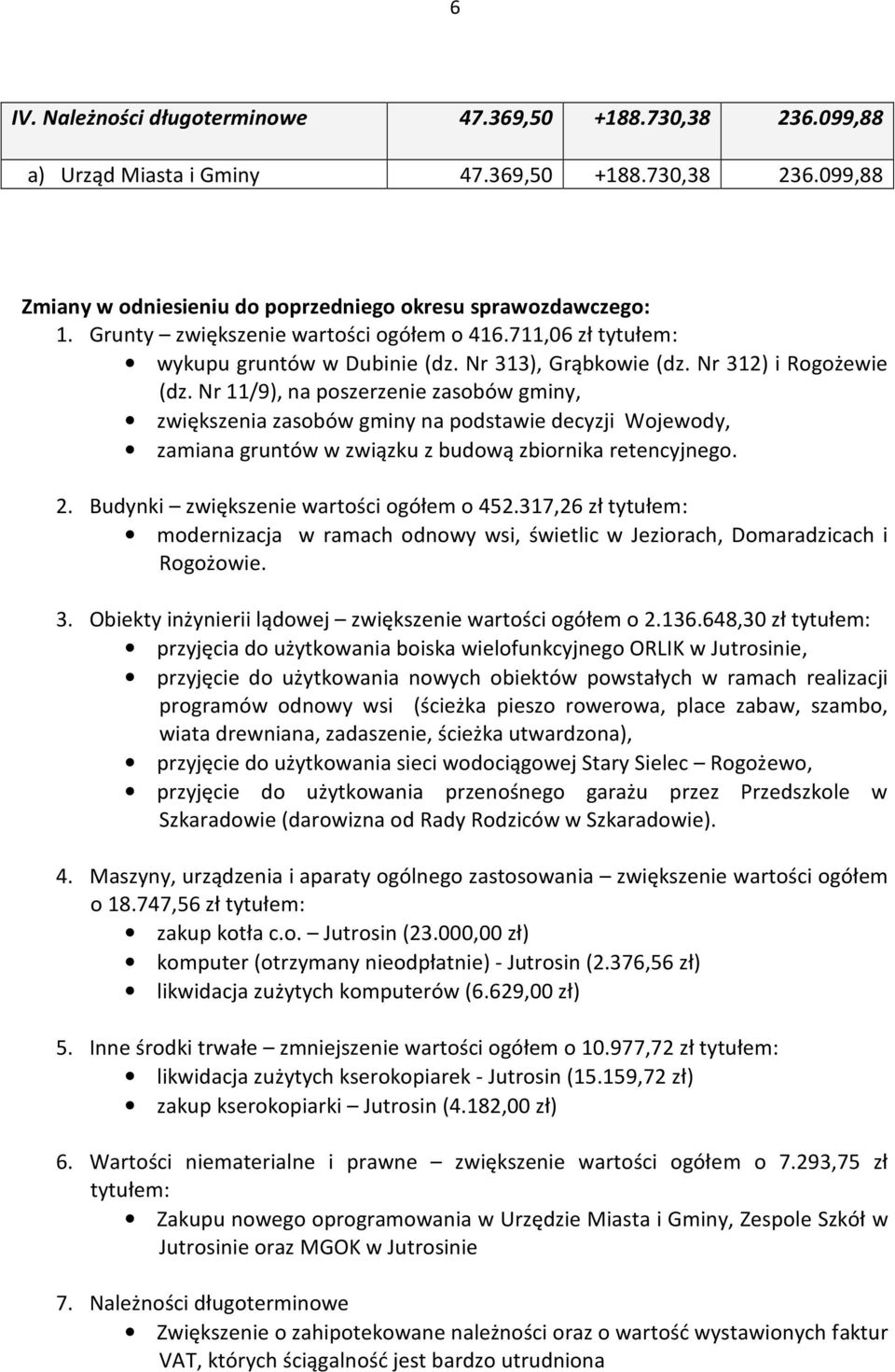 Nr 11/9), na poszerzenie zasobów gminy, zwiększenia zasobów gminy na podstawie decyzji Wojewody, zamiana gruntów w związku z budową zbiornika retencyjnego. 2.