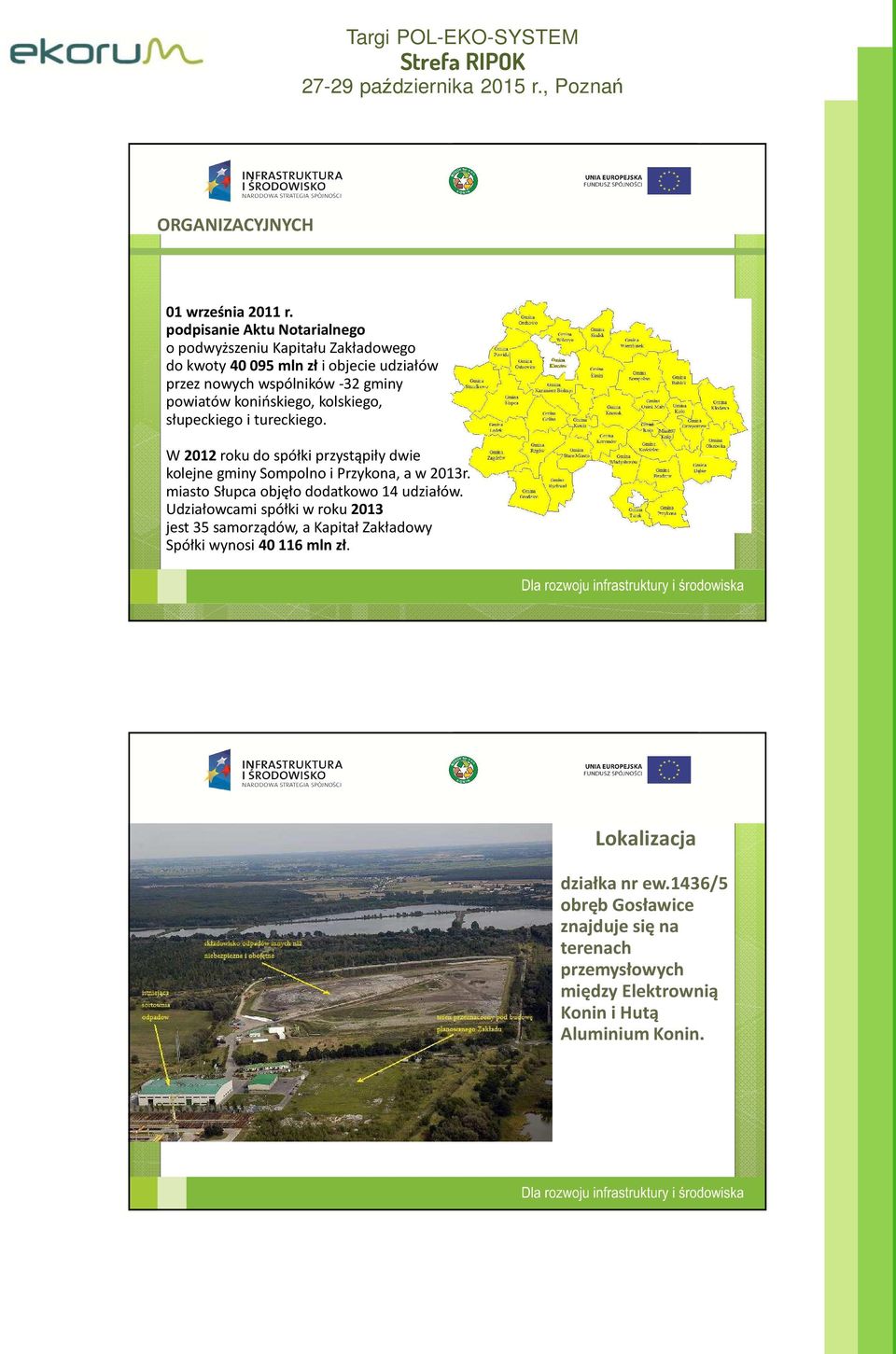 kolskiego, słupeckiego i tureckiego. W 2012 roku do spółki przystąpiły dwie kolejne gminy Sompolno i Przykona, a w 2013r. miasto Słupca objęło dodatkowo 14 udziałów.