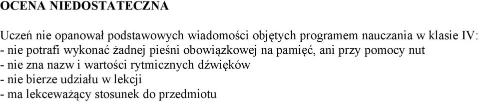 obowiązkowej na pamięć, ani przy pomocy nut - nie zna nazw i wartości