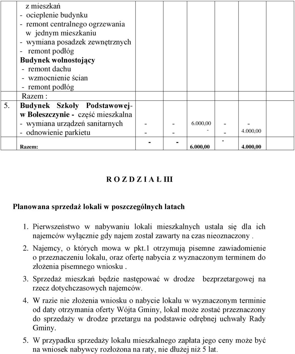 000,00 4.000,00 R O Z D Z I A Ł III Planowana sprzedaż lokali w poszczególnych latach 1.