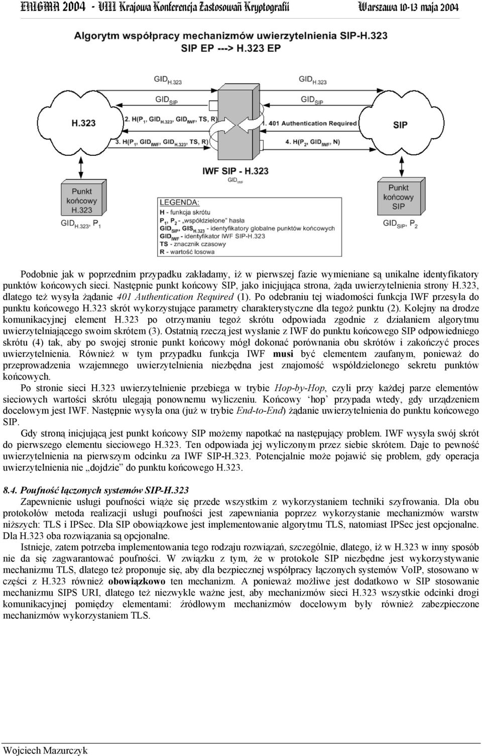 Po odebraniu tej wiadomości funkcja IWF przesyła do punktu końcowego H.323 skrót wykorzystujące parametry charakterystyczne dla tegoż punktu (2). Kolejny na drodze komunikacyjnej element H.
