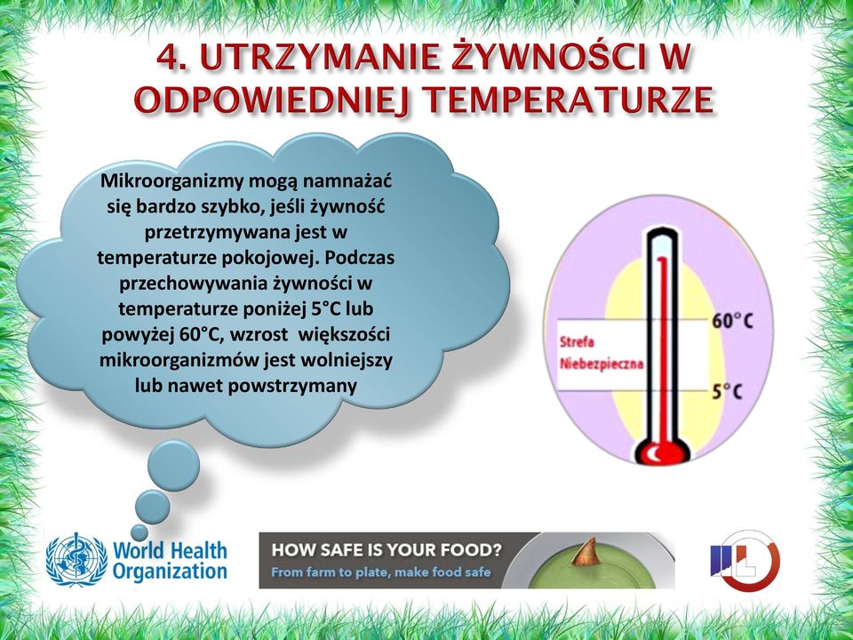 Podczas przechowywania żywności w temperaturze poniżej 5 C lub