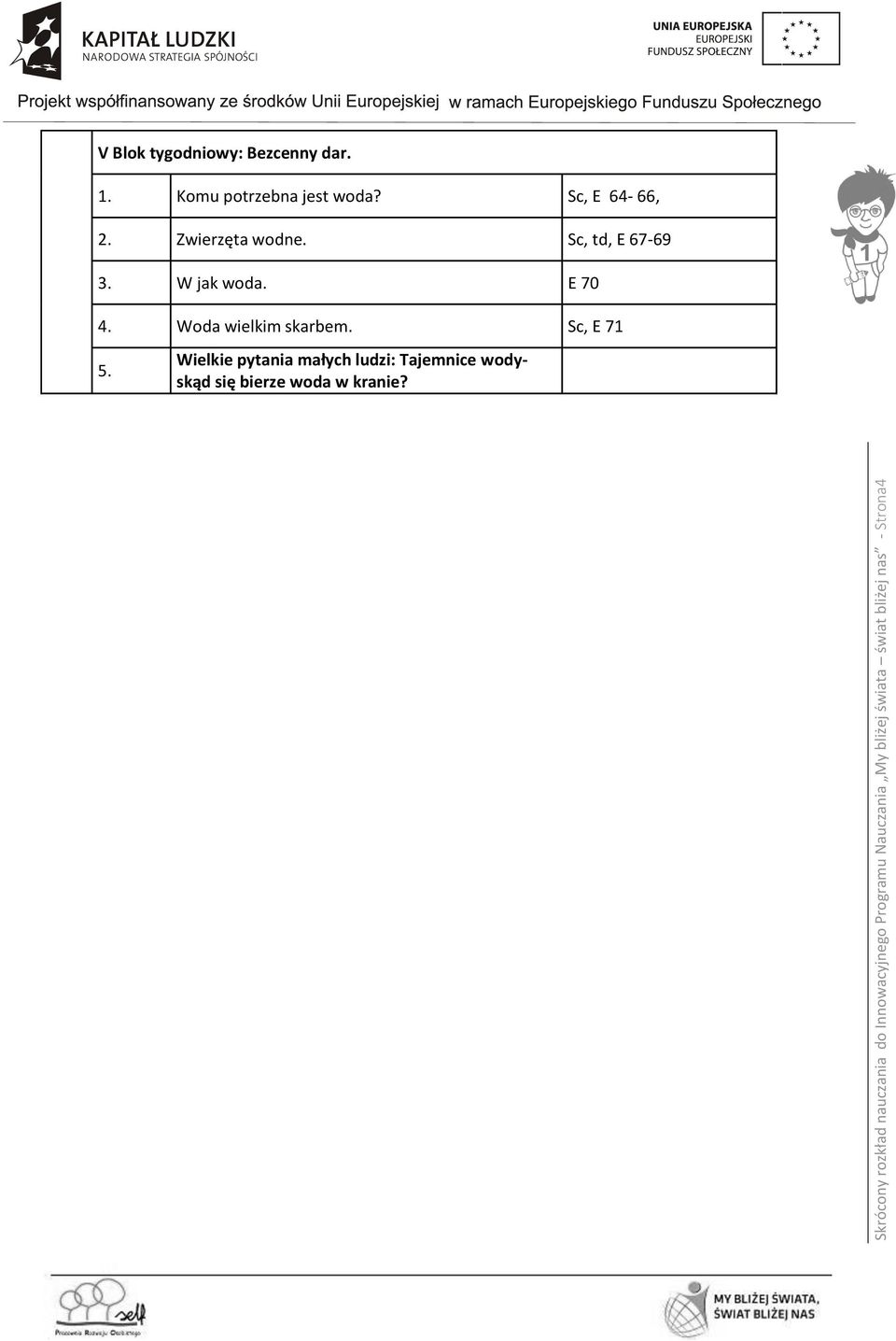 Sc, E 64-66, 2. Zwierzęta wodne. Sc, td, E 67-69 3. W jak woda. E 70 4.