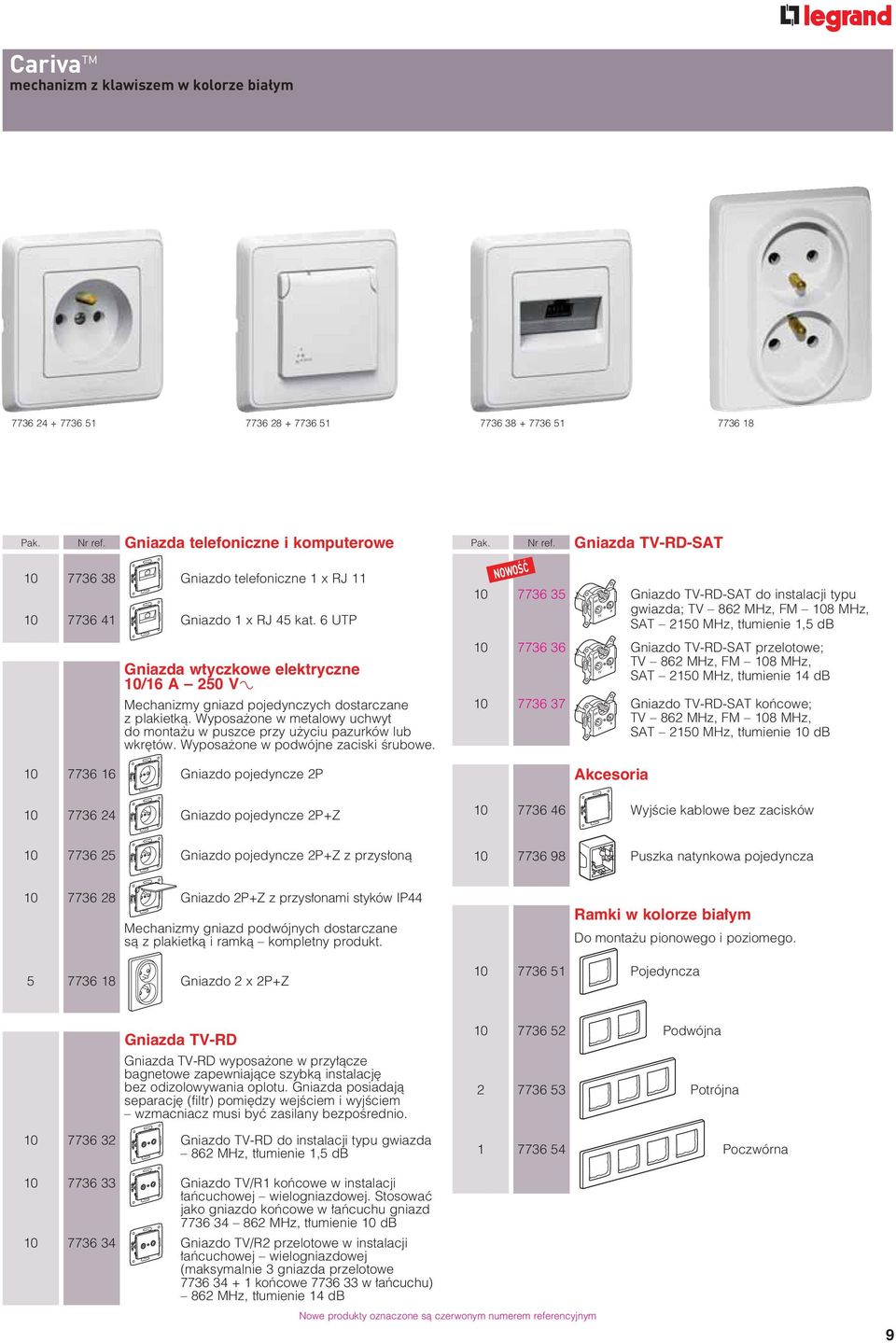 6 UTP Gniazda wtyczkowe elektryczne 10/16 A 250 V± Mechanizmy gniazd pojedynczych dostarczane z plakietkà. Wyposa one w metalowy uchwyt do monta u w puszce przy u yciu pazurków lub wkr tów.