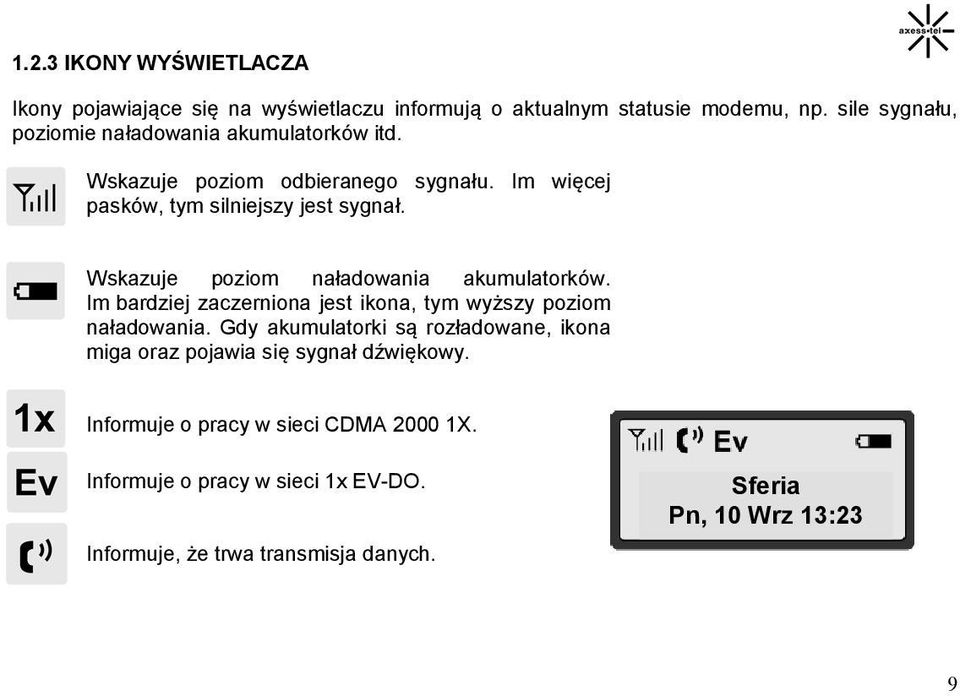 Wskazuje poziom naładowania akumulatorków. Im bardziej zaczerniona jest ikona, tym wyższy poziom naładowania.