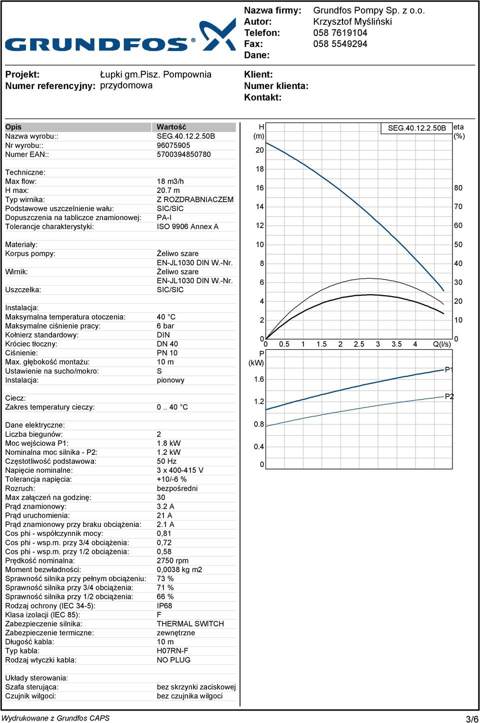 7 m Z ROZDRABNIACZEM SIC/SIC PA-I ISO 9906 Annex A 18 16 14 12 80 70 60 Materiały: Korpus pompy: Wirnik: Uszczelka: Instalacja: Maksymalna temperatura otoczenia: 40 C Maksymalne ciśnienie pracy: 6