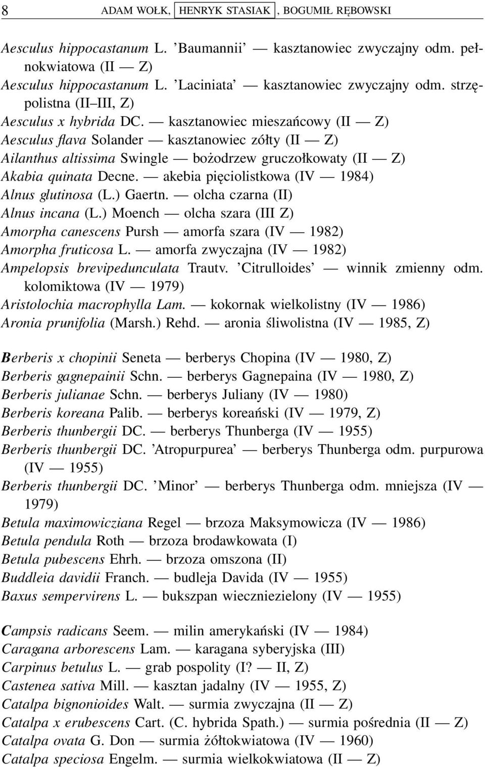 kasztanowiec mieszańcowy (II Z) Aesculus flava Solander kasztanowiec zółty (II Z) Ailanthus altissima Swingle bożodrzew gruczołkowaty (II Z) Akabia quinata Decne.