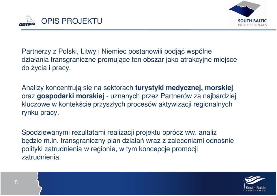 Analizy koncentrują się na sektorach turystyki medycznej, morskiej oraz gospodarki morskiej - uznanych przez Partnerów za najbardziej kluczowe w