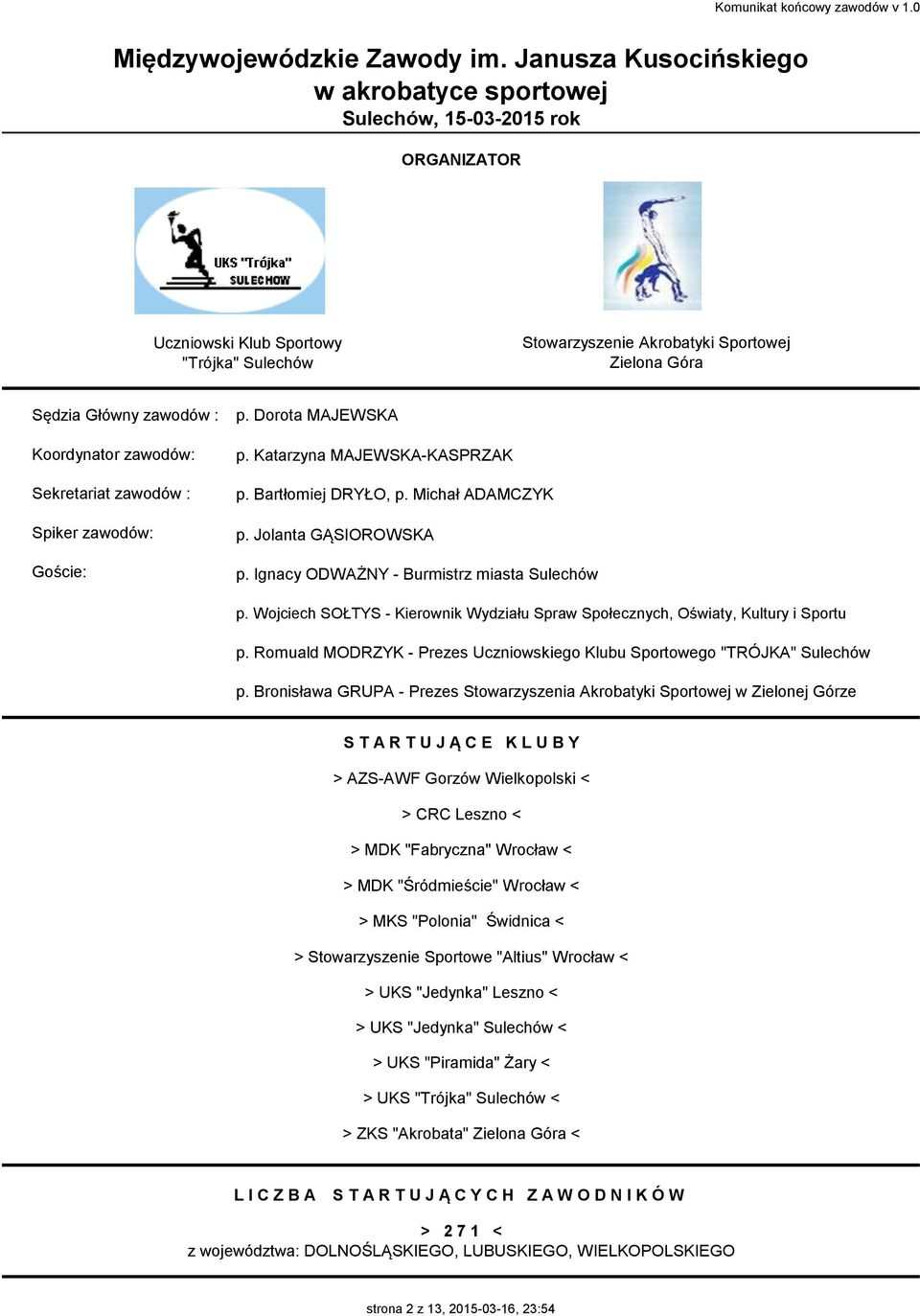 Dorota MAJEWSKA p. Katarzyna MAJEWSKA-KASPRZAK p. Bartłomiej DRYŁO, p. Michał ADAMCZYK p. Jolanta GĄSIOROWSKA p. Ignacy ODWAŻNY - Burmistrz miasta p.