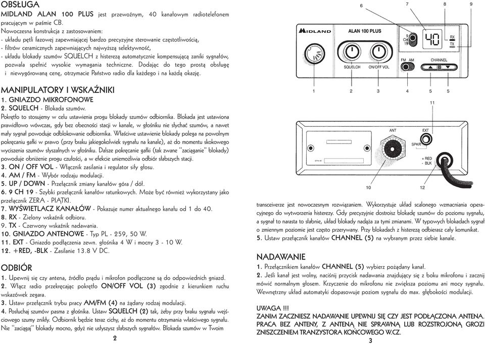 blokady szumów SQUELCH z histerezà automatycznie kompensujàcà zaniki sygna ów, pozwala spe niç wysokie wymagania techniczne.