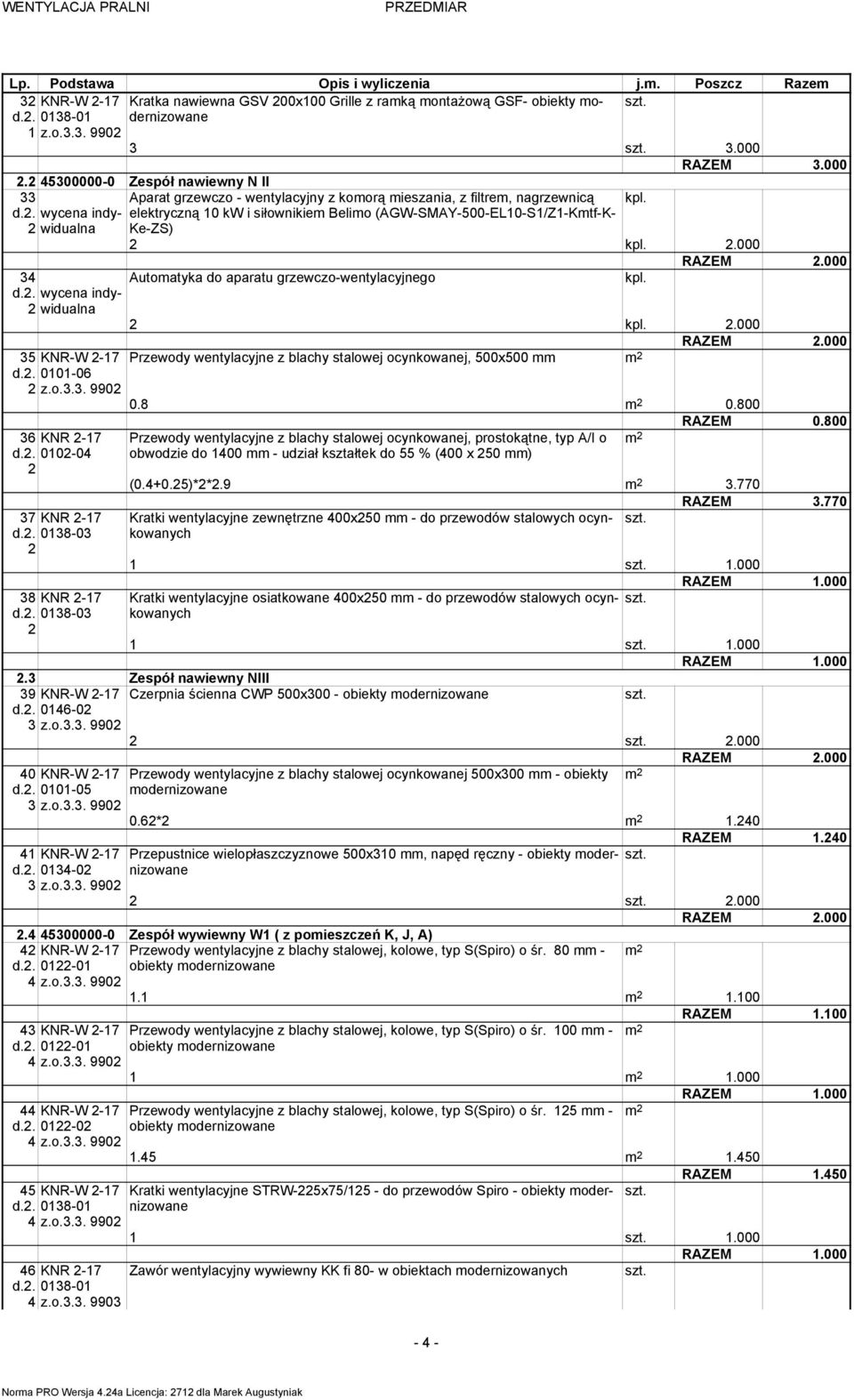 5300000-0 Zespół nawiewny N II 33 wycena indywidualna Ke-ZS) Aparat grzewczo - wentylacyjny z koorą ieszania, z filtre, nagrzewnicą elektryczną 0 kw i siłownikie Belio (AGW-SMAY-500-EL0-S/Z-Ktf-K-