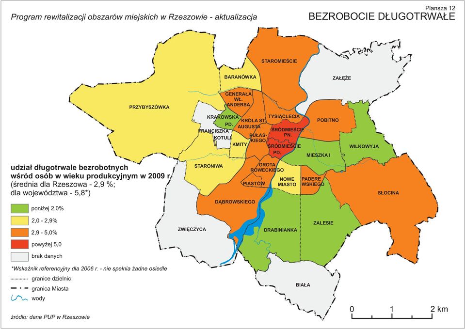 (œrednia dla Rzeszowa - 2,9 %; dla województwa - 5,8*) STARONIWA GROTA ROWECKIEGO PIASTÓW NOWE MIASTO PADERE WSKIEGO S OCINA poni ej 2,0% D