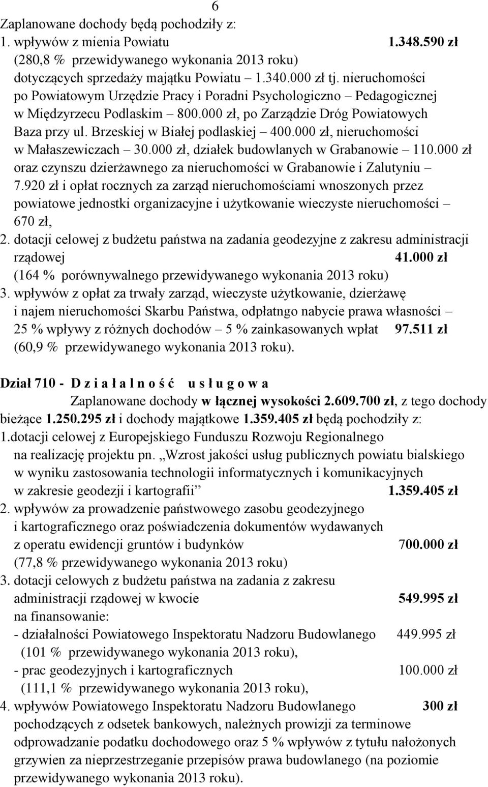 000 zł, nieruchomości w Małaszewiczach 30.000 zł, działek budowlanych w Grabanowie 110.000 zł oraz czynszu dzierżawnego za nieruchomości w Grabanowie i Zalutyniu 7.