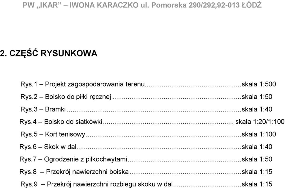 .. skala 1:20/1:100 Rys.5 Kort tenisowy... skala 1:100 Rys.6 Skok w dal... skala 1:40 Rys.