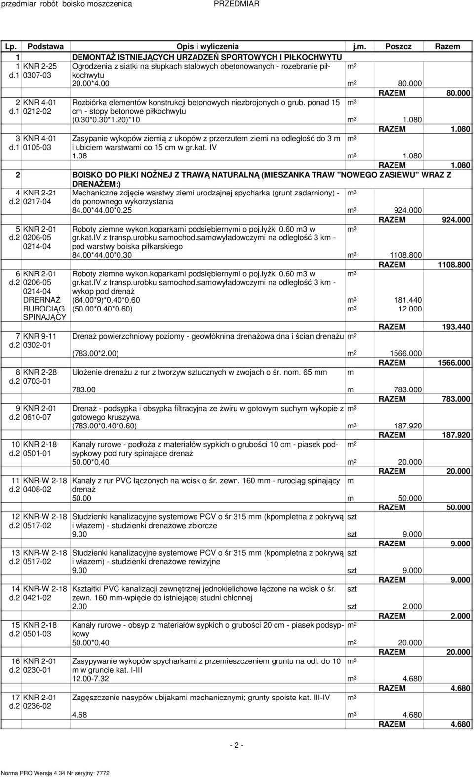 080 3 KNR 4-01 Zasypanie wykopów ziemią z ukopów z przerzutem ziemi na odległość do 3 m d.1 0105-03 i ubiciem warstwami co 15 cm w gr.kat. IV 1.08 1.080 RAZEM 1.