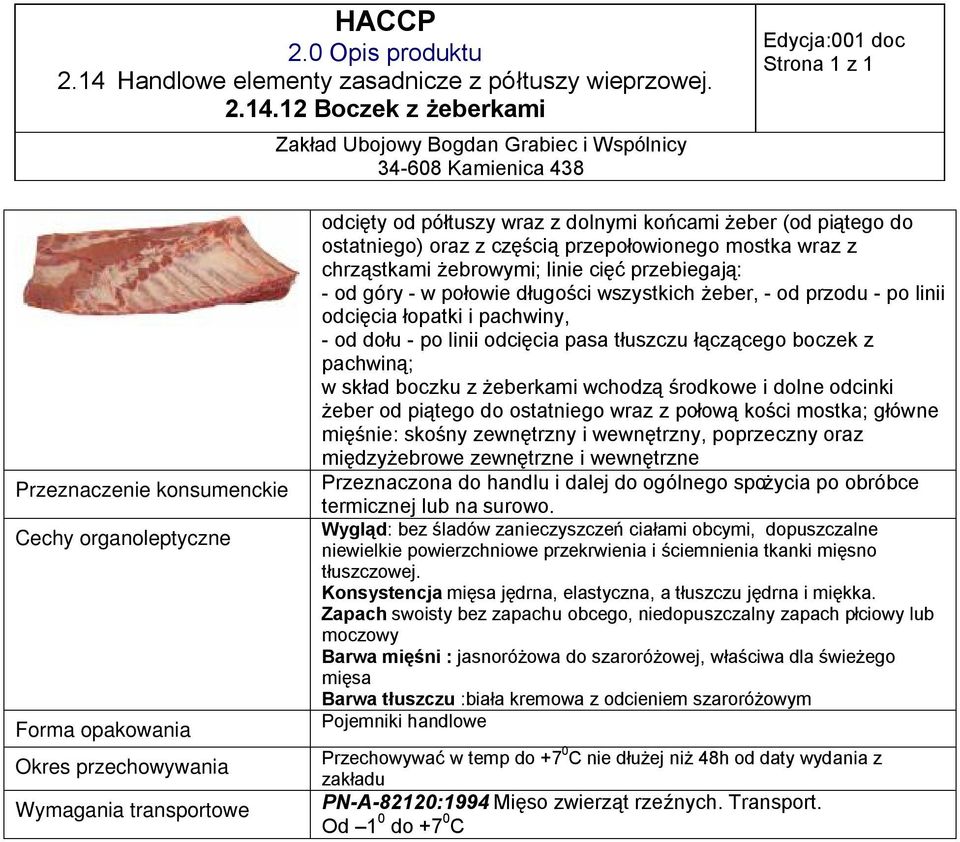 boczku z żeberkami wchodzą środkowe i dolne odcinki żeber od piątego do ostatniego wraz z połową kości mostka; główne mięśnie: skośny zewnętrzny i wewnętrzny, poprzeczny oraz międzyżebrowe zewnętrzne