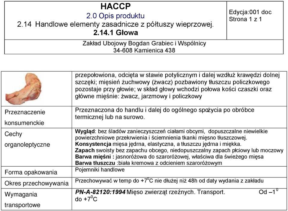 surowo. Wygląd: bez śladów zanieczyszczeń ciałami obcymi, dopuszczalne niewielkie powierzchniowe przekrwienia i ściemnienia tkanki mięsno tłuszczowej.