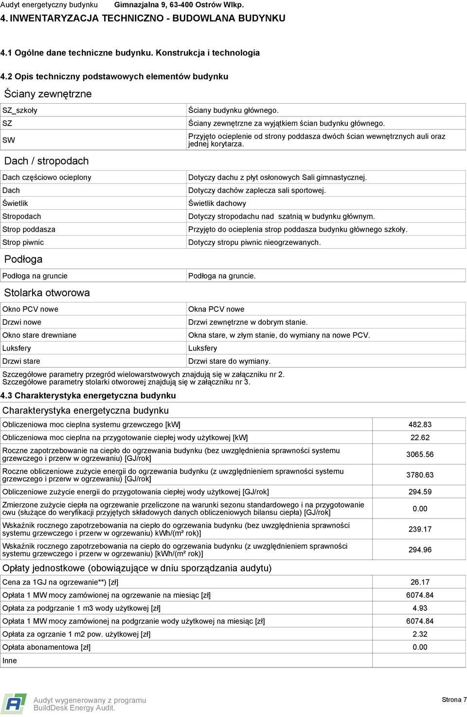 gruncie Stolarka otworowa Okno PCV nowe Drzwi nowe Okno stare drewniane Luksfery Drzwi stare Ściany budynku głównego. Ściany zewnętrzne za wyjątkiem ścian budynku głównego.