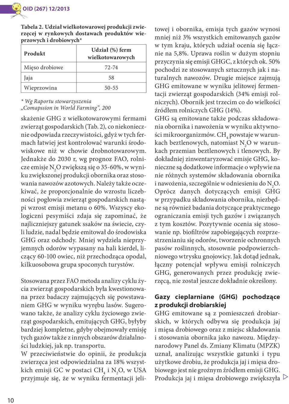 Raportu stowarzyszenia Comapssion in World Farming, 200 skażenie GHG z wielkotowarowymi fermami zwierząt gospodarskich (Tab.