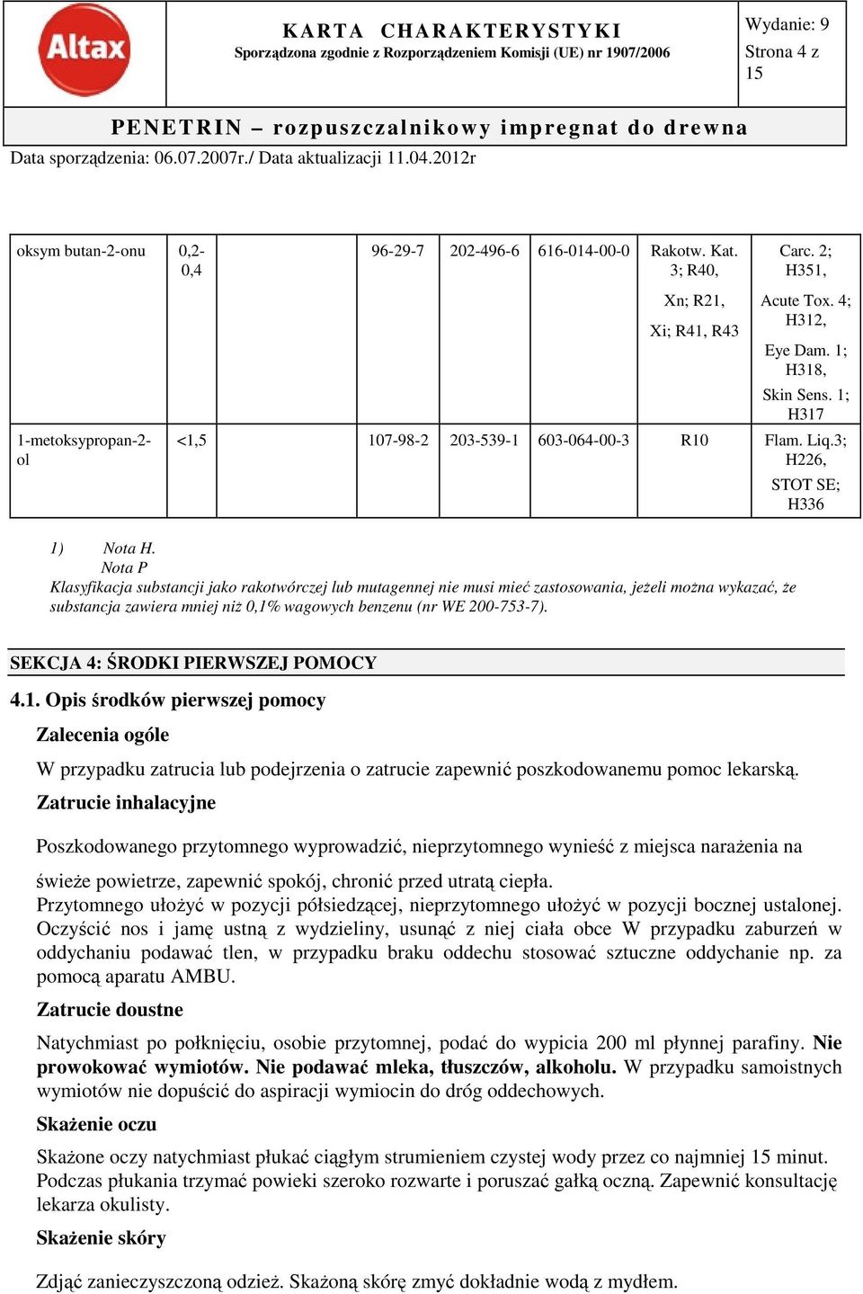 Nota P Klasyfikacja substancji jako rakotwórczej lub mutagennej nie musi mieć zastosowania, jeżeli można wykazać, że substancja zawiera mniej niż 0,1% wagowych benzenu (nr WE 200-753-7).
