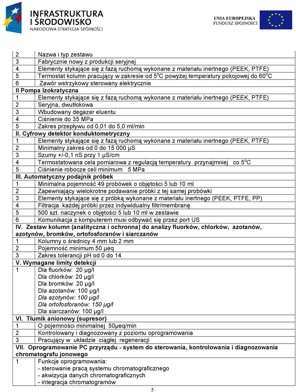 dwutłokowa 3 Wbudowany degazer eluentu 4 Ciśnienie do 35 MPa 5 Zakres przepływu od 0,01 do 5,0 ml/min II.