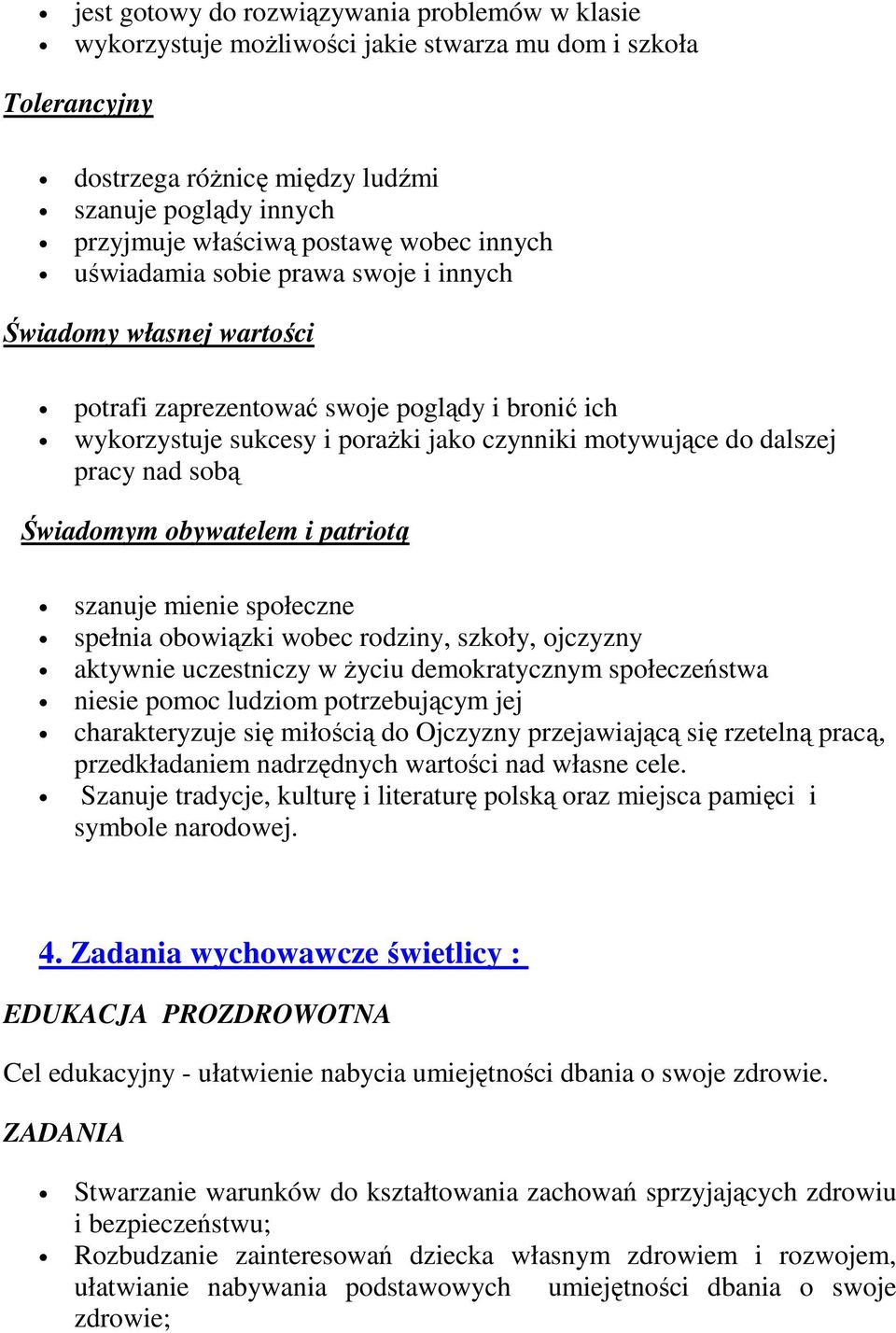 nad sobą Świadomym obywatelem i patriotą szanuje mienie społeczne spełnia obowiązki wobec rodziny, szkoły, ojczyzny aktywnie uczestniczy w życiu demokratycznym społeczeństwa niesie pomoc ludziom