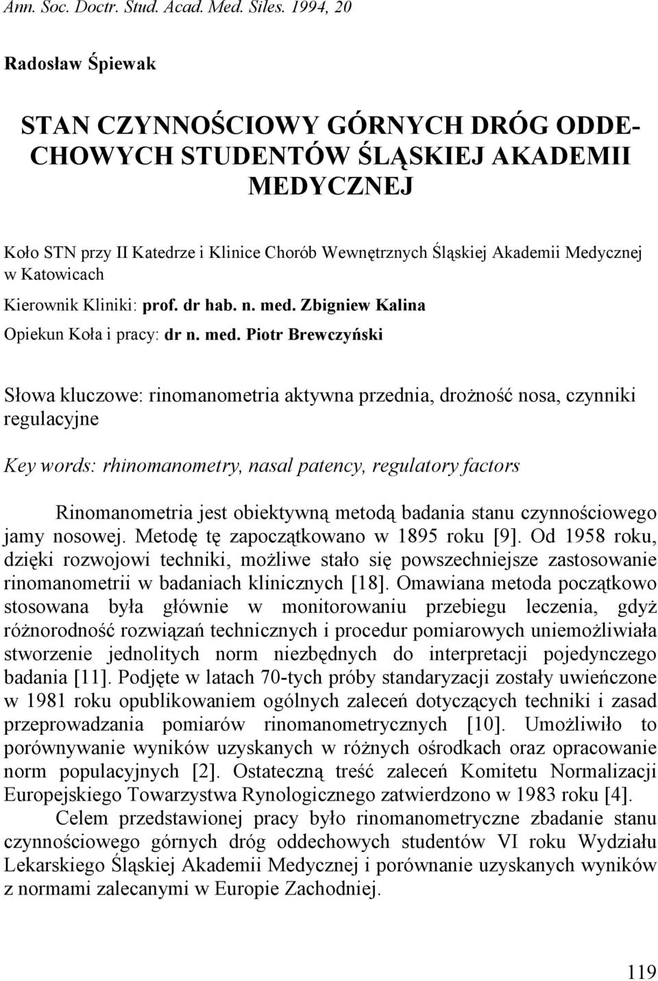 Katowicach Kierownik Kliniki: prof. dr hab. n. med.