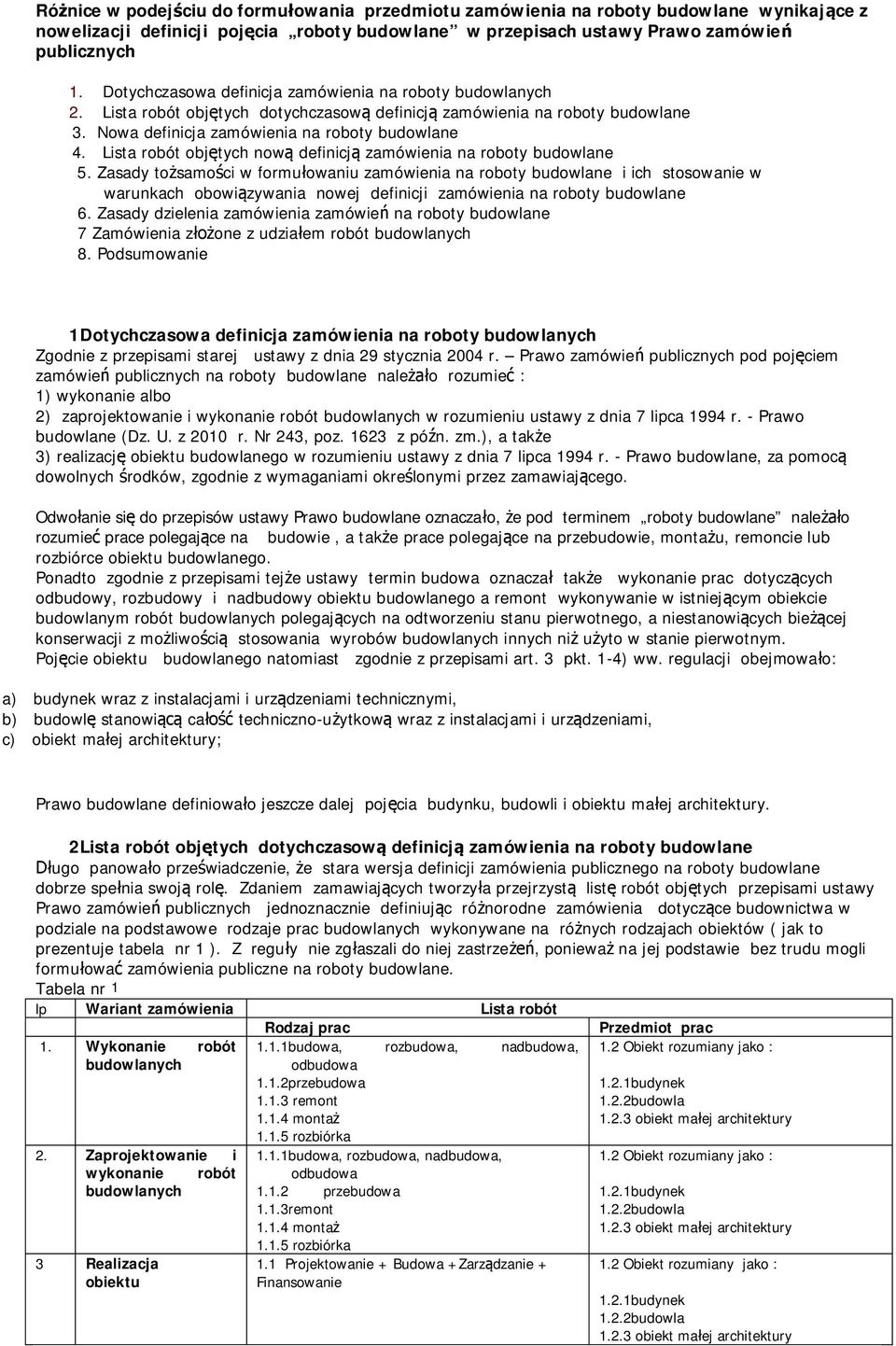 Lista robót objętych nową definicją zamówienia na roboty budowlane 5.
