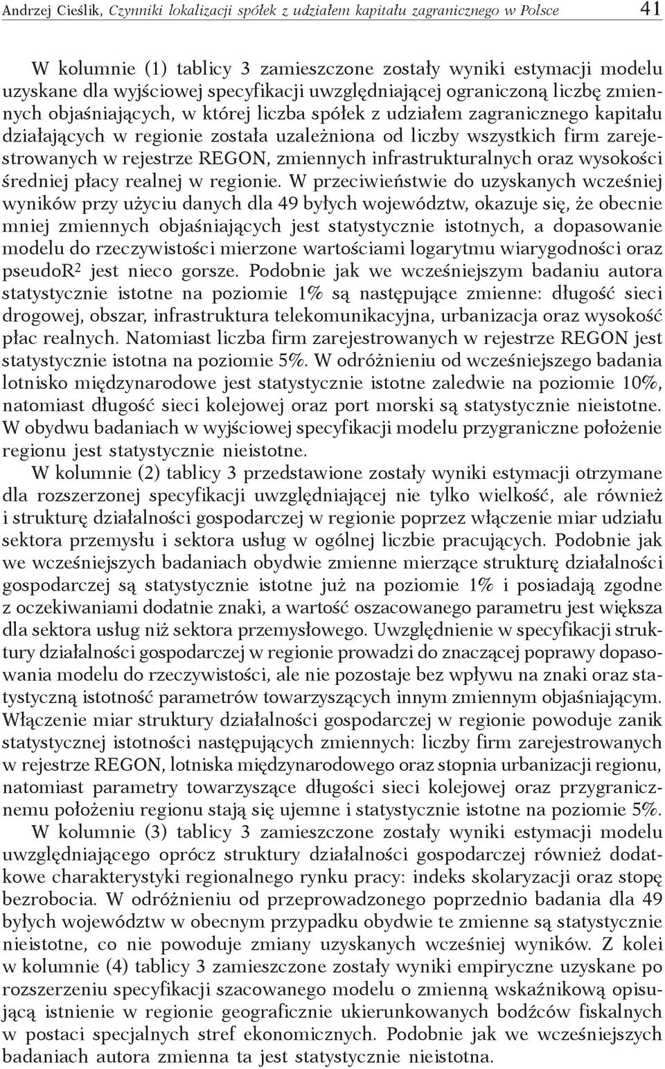 zarejestrowanych w rejestrze REGON, zmiennych infrastrukturalnych oraz wysokości średniej płacy realnej w regionie.
