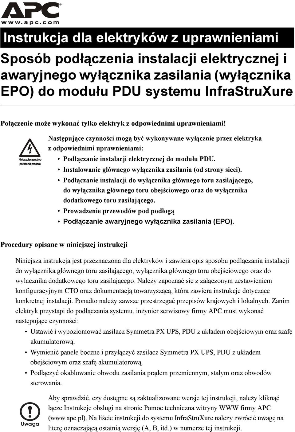 PDU. Instalowanie głównego wyłącznika zasilania (od strony sieci).