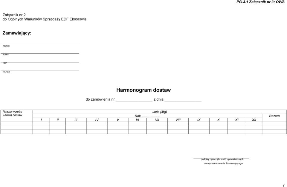 /fax Harmonogram dostaw do zamówienia nr z dnia Nazwa wyrobu Termin dostaw